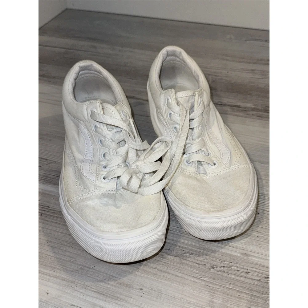 Vans Shoes Womens 7.5 Mens 6 Old Skool Sneakers White Canvas Lace Up‎ Low 508731